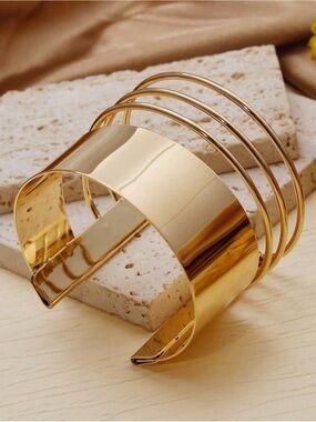 SHEIN Gold-Tone Wide Cuff Bracelet with Multi-Band Accent